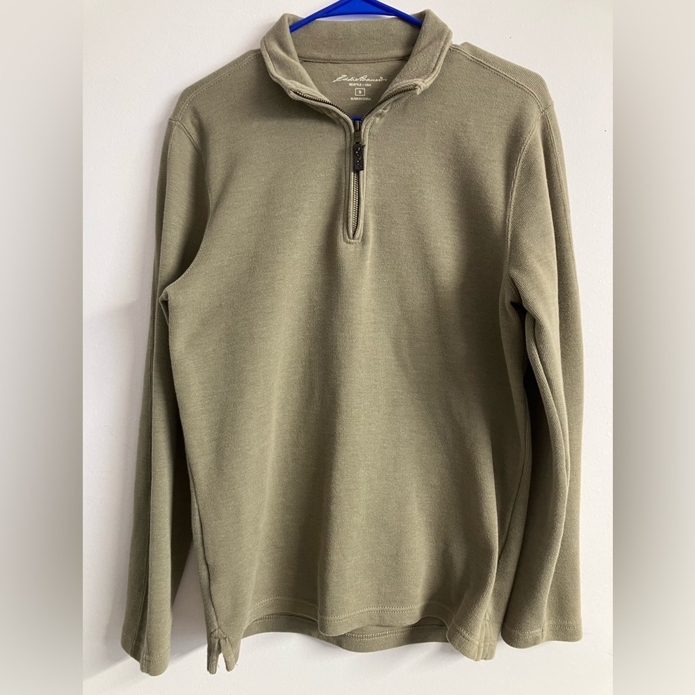 Eddie Bauer Men’s Mock Neck Pullover Top/Sweatshirt, 1/4 Zip, Tan, Medium